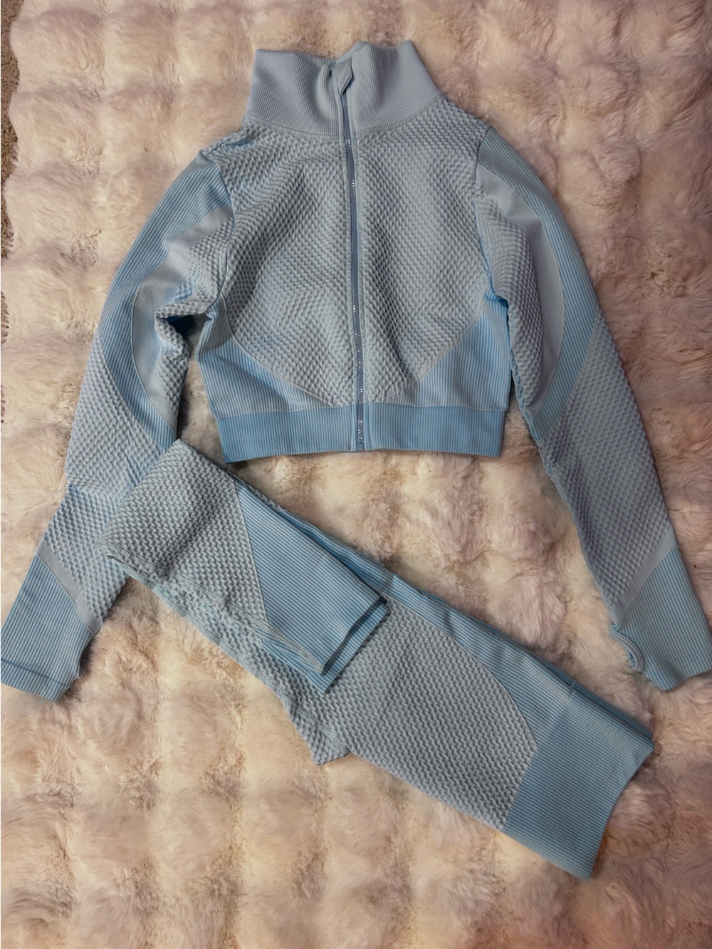 Light Blue Seamless Active Set Jacket & Leggings